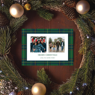 Green & Blue Plaid 2 Photo Christmas Card