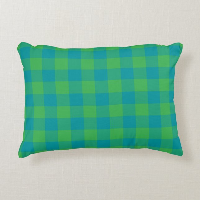 Green Blue Plaid Chequered Pattern Decorative Cushion (Front)