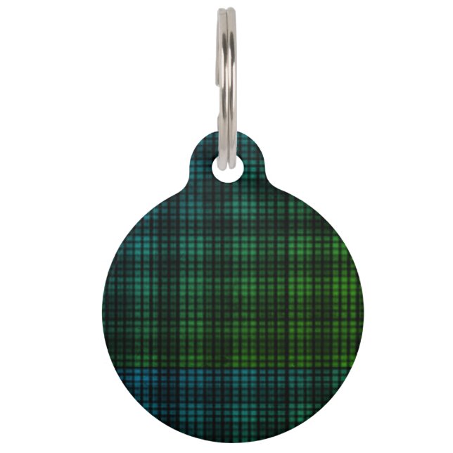 Green Blue Plaid Round Pet Tag (Front)