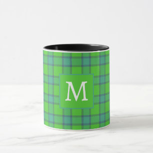  green &blue Plaid  tartan monogram name Mug