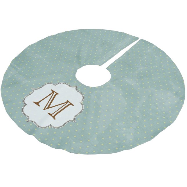 Green Blue Polka Dot Monogram Initial Tree Skirt (Angled)
