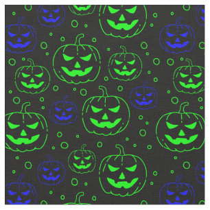 Green & Blue Pumpkins on Black Fabric