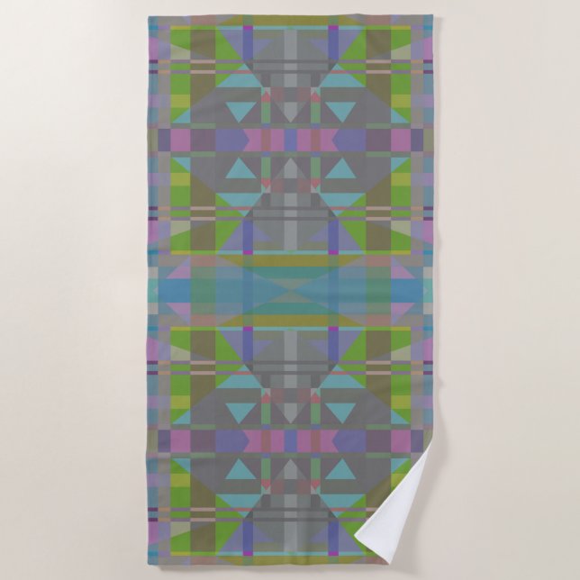 Green Blue Purple Geometric Beach Towel (Front)