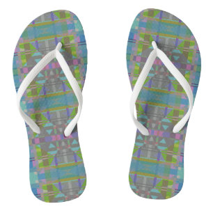 Green Blue Purple Geometric Flip Flops