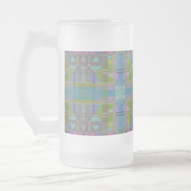 Green Blue Purple Geometric  Frosted Glass Beer Mug (Left)