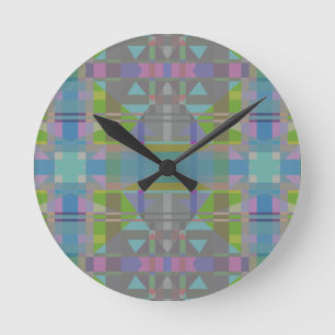 Green Blue Purple Geometric Round Clock