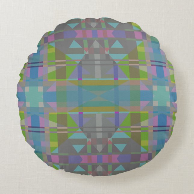 Green Blue Purple Geometric Round Cushion (Front)