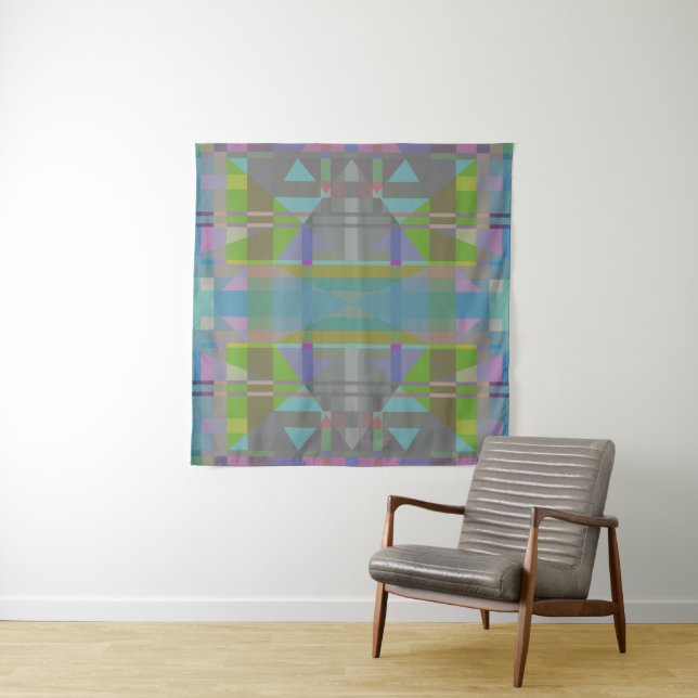 Green Blue Purple Geometric Tapestry (In Situ)