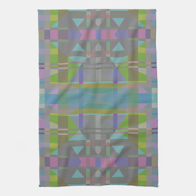 Green Blue Purple Geometric Tea Towel (Vertical)