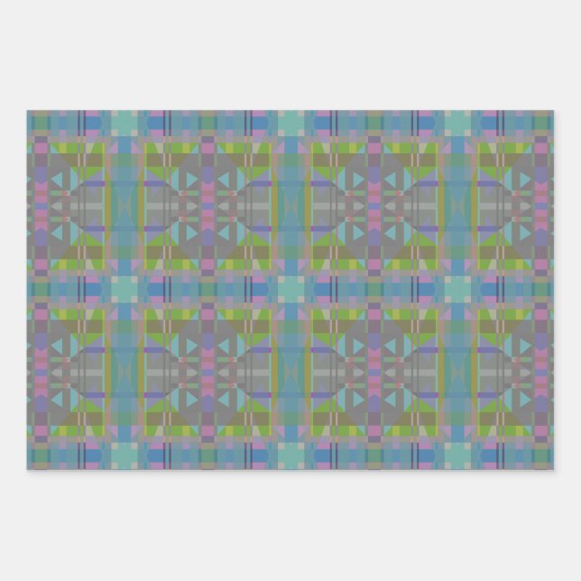 Green Blue Purple Geometric Wrapping Paper Sheet (Front)