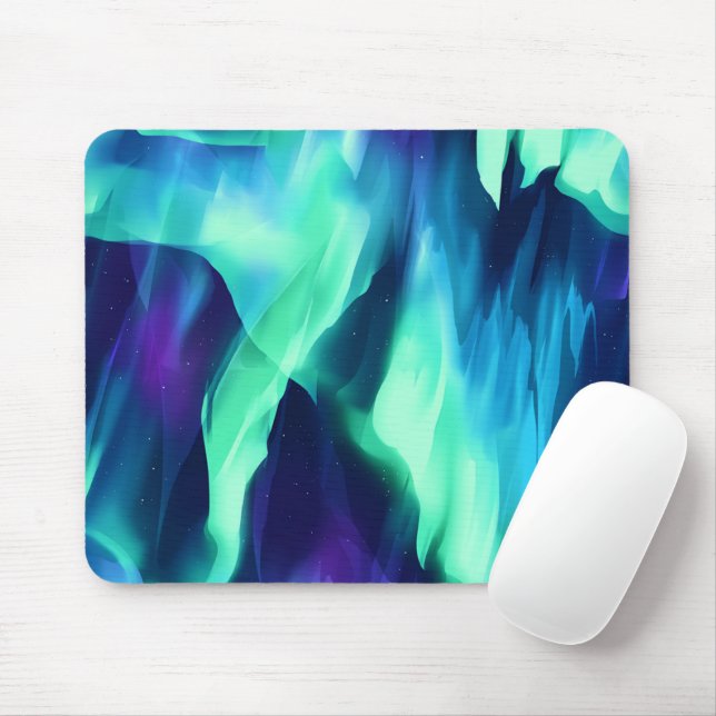 Green Blue Purple Northern Lights Mouse Mat (With Mouse)