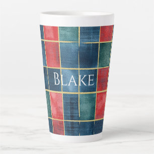 Green Blue Red Gold Plaid Stripes Latte Mug