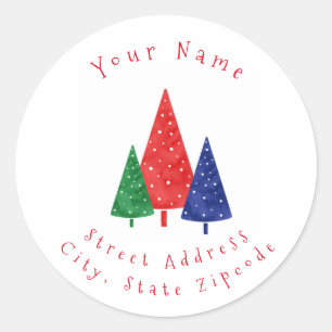 'Green, Blue, Red Watercolor Trees' Labels