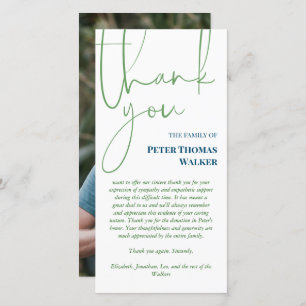 Green Blue Script & Photo Funeral Thank You