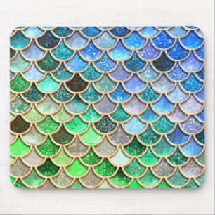 Green Blue Shiny Ombre Glitter Mermaid Scales Mouse Mat