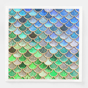 Green Blue Shiny Ombre Glitter Mermaid Scales Napkin