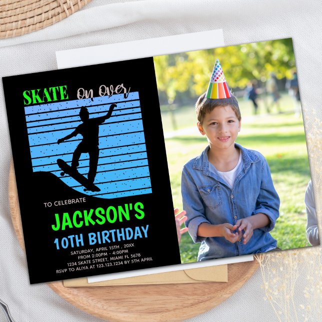 Green Blue Skateboards Birthday Invitations photo (Green Blue Skateboards Birthday Invitations)