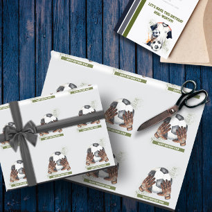 Green Blue Soccer Ball Birthday Party Wrapping Paper