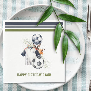 Green Blue Soccer Kids Birthday Napkin