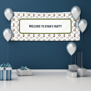 Green Blue Soccer Welcome Birthday Banner