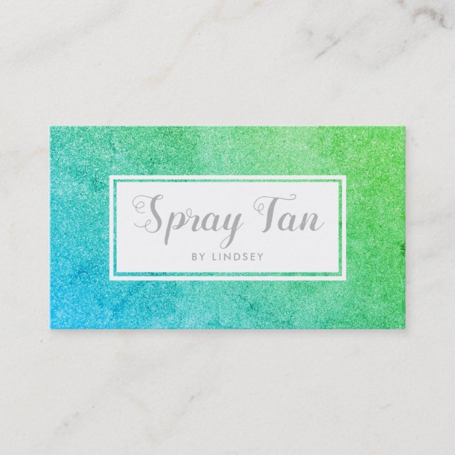 Green Blue Sparkle Glitter Beauty Spray Tan Salon Business Card (Front)