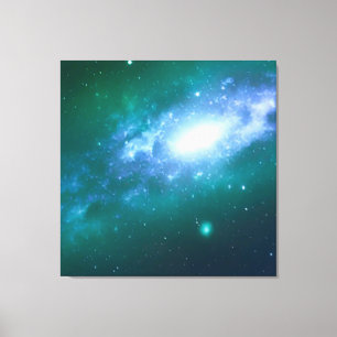 Green Blue Spinning Galaxy Stretched Canvas Print