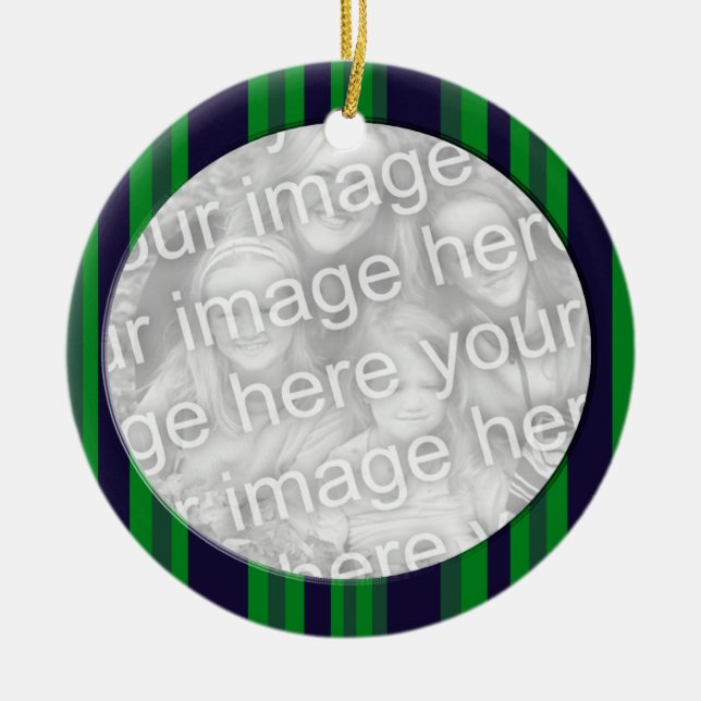 green blue stripes photoframe ceramic tree decoration (Front)
