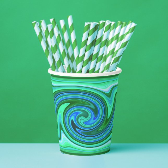 Green Blue Swirl - Cool Abstract Trippy Neon Party Paper Cups (Creator Uploaded)