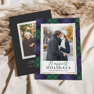 Green & Blue Tartan Happiest Holidays Photo Holiday Card