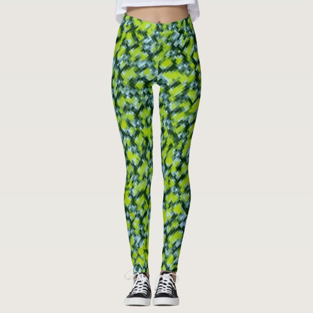 Green Blue Teal Mosaic Pattern Leggings (Front)