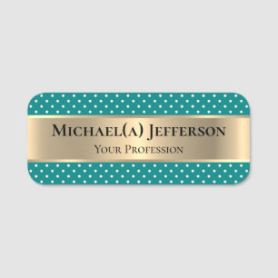 Green Blue Teal Polka Dot Luxury Golden Name Tag