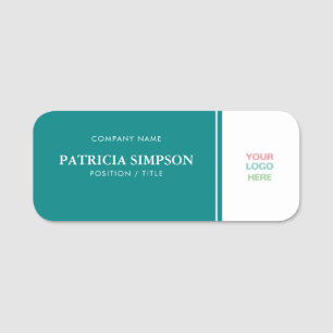 Green Blue Teal & White: Unique Elegant LOGO IMAGE Name Tag