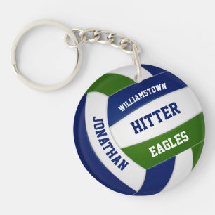 Green blue team colours personalised volleyball key ring