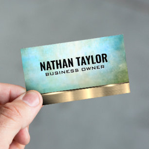 Green Blue Texture Background   Gold Metal Trim Business Card