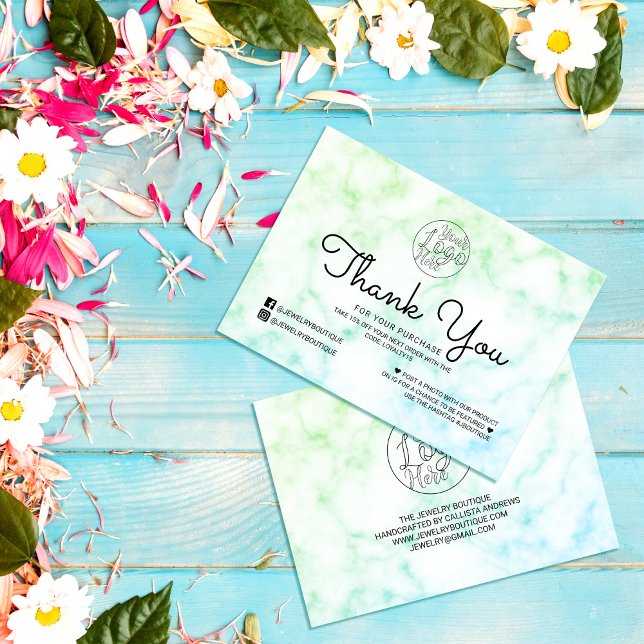 Green Blue Tie-Dye Marble Customer Thank You Business Card (Creator Uploaded)