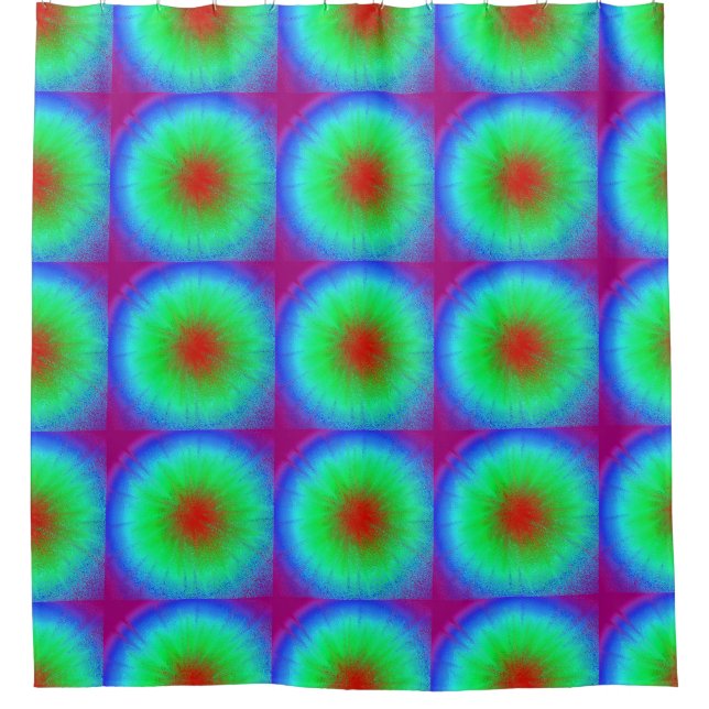 Green, Blue Tie Dye Squares Shower Curtain (Front)