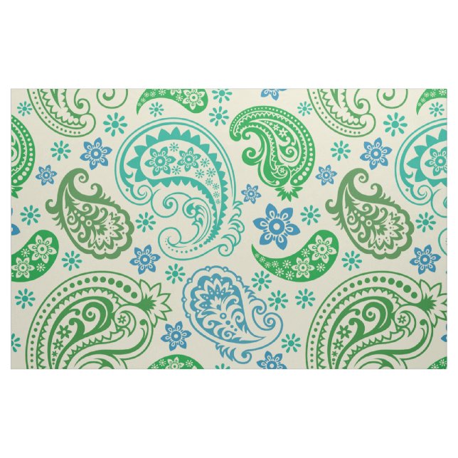 Green & Blue Tones Vintage paisley Pattern Fabric (Fat Quarter)