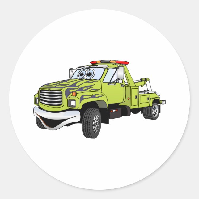 Green Blue Tow Truck Cartoon Classic Round Sticker (Front)