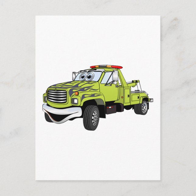 Green Blue Tow Truck Cartoon Postcard (Front)