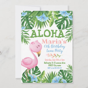 Green Blue Tropical Floral Aloha Luau Birthday  Invitation