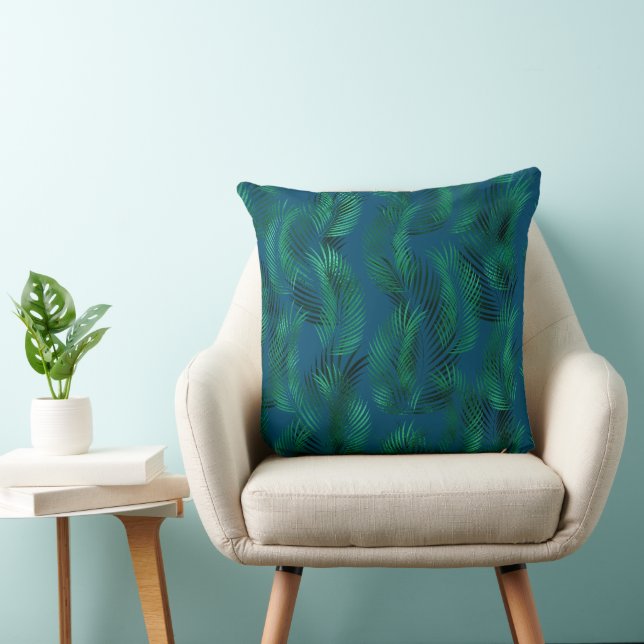Green Blue Tropical Leaves Cushion (Chair)