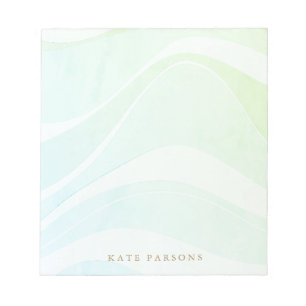 Green Blue Tropical Retro Watercolor Waves Notepad