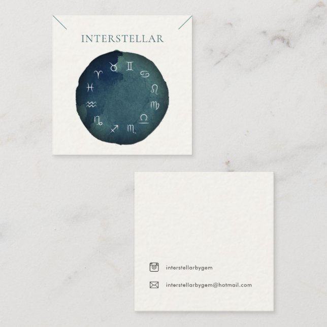 Green Blue Universe Watercolor Necklace Display Square Business Card (Front/Back)
