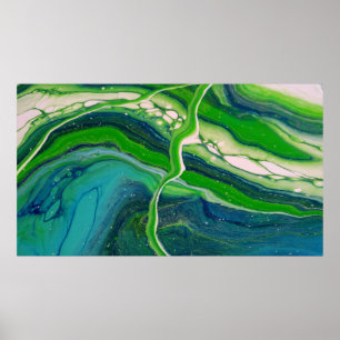 Green Blue Vivid Stripes Modern Abstract Fluid Poster