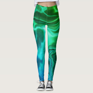 Green & Blue Water Marbled Spandex Leggings