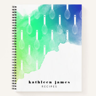 Green Blue Watercolor Balloon Whisk Recipe Notebook
