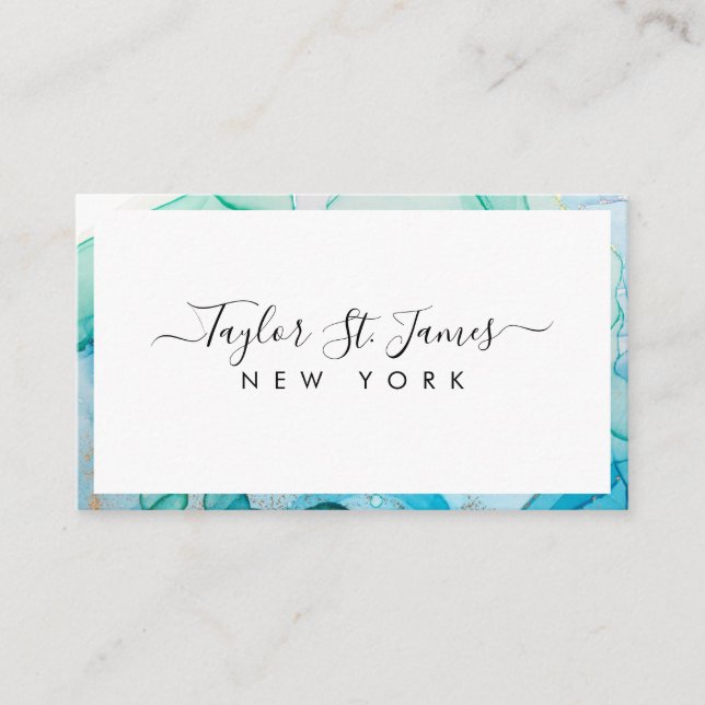 Green Blue Watercolor Border Business Card (Front)