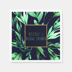 Green Blue Watercolor Botanical Glam Elegant Chic Napkin