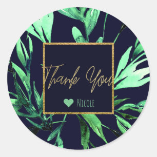 Green Blue Watercolor Botanical Glam Wedding Favou Classic Round Sticker