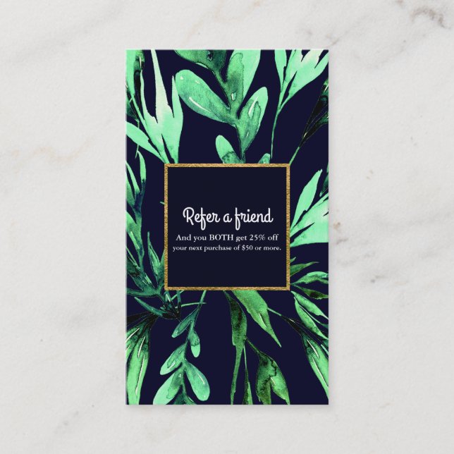 Green Blue Watercolor Botanical Refer Friend Card (Front)